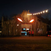 The entrance to a haunted house amusement park