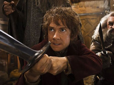 Martin Freeman as Bilbo, (left) and John Callen as Oin (right) in The Hobbit: The Desolation of Smaug.