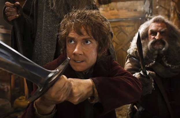 Martin Freeman as Bilbo, (left) and John Callen as Oin (right) in <em>The Hobbit: The Desolation of Smaug</em>.