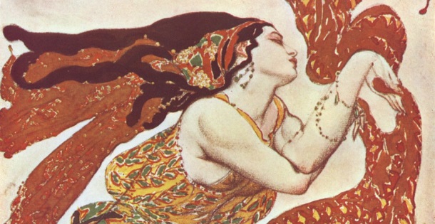 gypsy dancer with long hair and colorful clothes