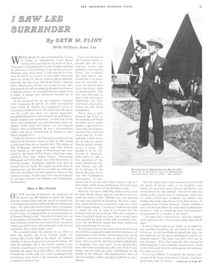 Read the entire article "I Saw Lee Surrender" by Seth M. Flint with William Ross Lee from the April 6, 1940 issue of the Post.