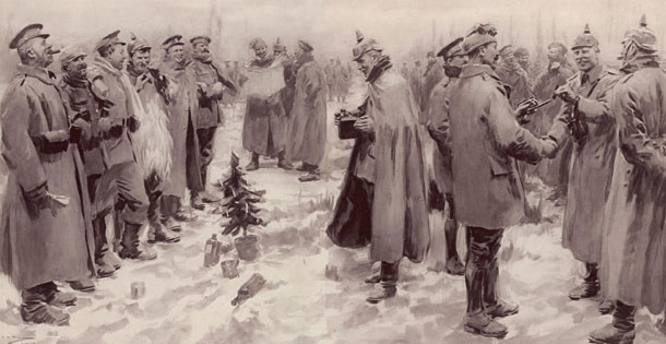 British and German soldiers during Christmas truce, 1914