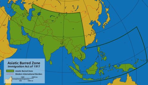 A map of the Asiatic Barred Zone as defined in the Immigration Act of 1917