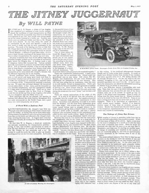 Read the entire article "The Jitney Juggernaut" by Will Payne from the pages of the May 1, 1915 issue of the Post.