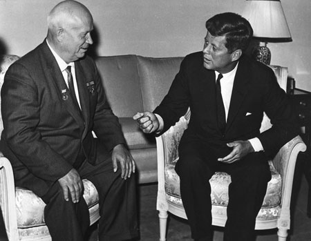 President Kennedy meets with Russian president Nikita Khrushchev in Vienna in 1961.