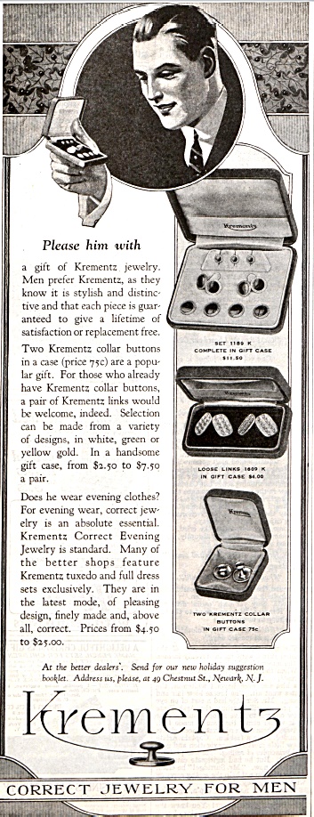 Advertisement for men's cufflinks.