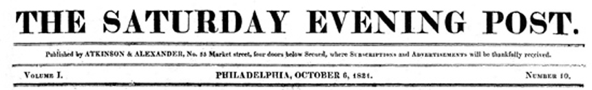 The masthead of the first Saturday Evening Post