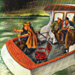 Constantin Alajalov's illustration of a fisherman on a boat in the rain.