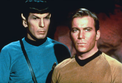Leonard Nimoy and William Shatner as Mr. Spock and Captain Kirk in Star Trek