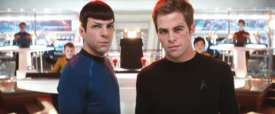 Zachary Quinto and Chris Pine as Mr. Spock and Captain Kirk in Star Trek