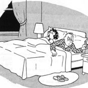 A couple prepare to turn in for the night