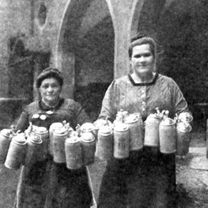 Two Munich Hofbräuhaus servers demonstrating their firm grasp of German politics.