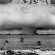 An atomic weapon is detonated off the coast of Bikini Atoll