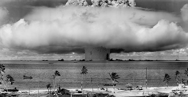 An atomic weapon is detonated off the coast of Bikini Atoll