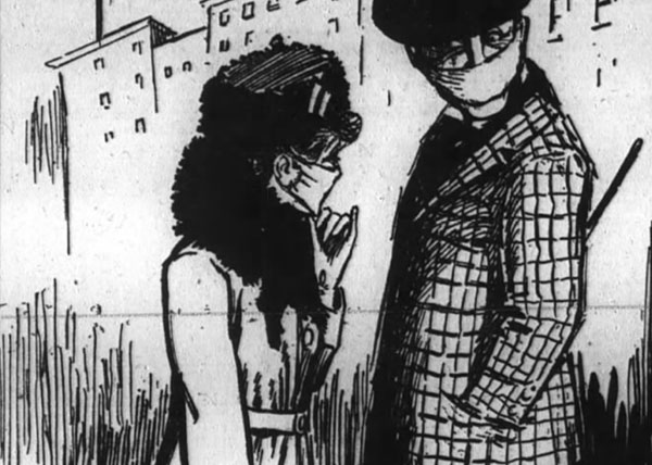 Illustration showing a young man and woman courting while wearing face masks