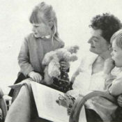 P.L. Travers, author of Mary Poppins, reads to a group of children