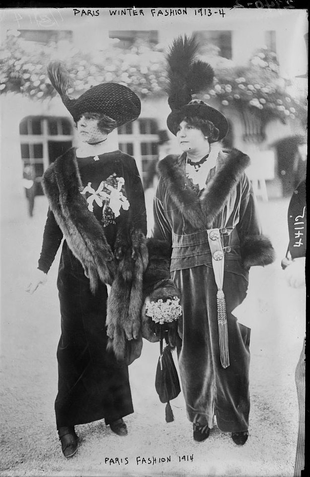 two Parisian women in furs and hats, winter 1914 fashion