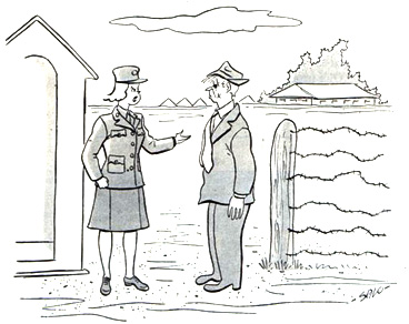 Pass-10-9-1943 "Now let's see your pass—this time without the gestures." October 9, 1943