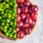 Half a bowl of peas, half a bowl of cherries