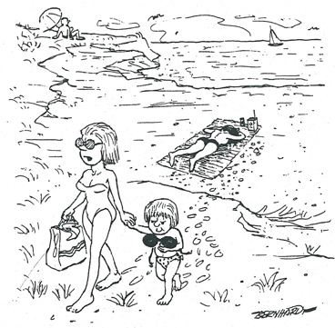 pestering lady cartoon, "The way you pestered that nice lady—I'll bet she’ll be glad to see you gone!" May/Jun 99