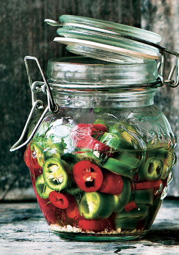 Jar of pickled chilies