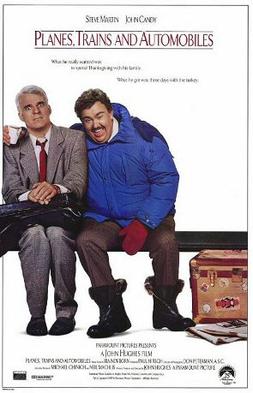 The theatrical poster for the John Hughes film, "Plain, Trains and Automobiles"