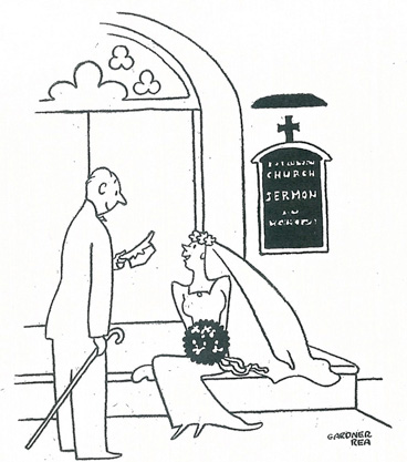 "You are a most gallant gentleman, sir, and I shall always be grateful for your generous offer—but he’s merely trying to find a place to park.”  January 12, 1952