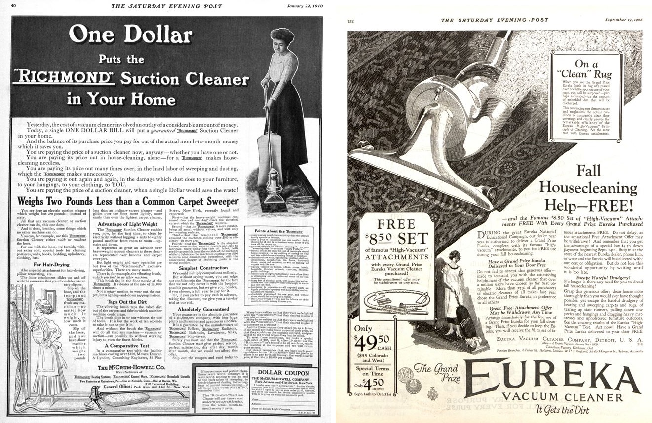 Richmond Suction Cleaner, January 27, 1910 and Eureka, September 19, 1925
