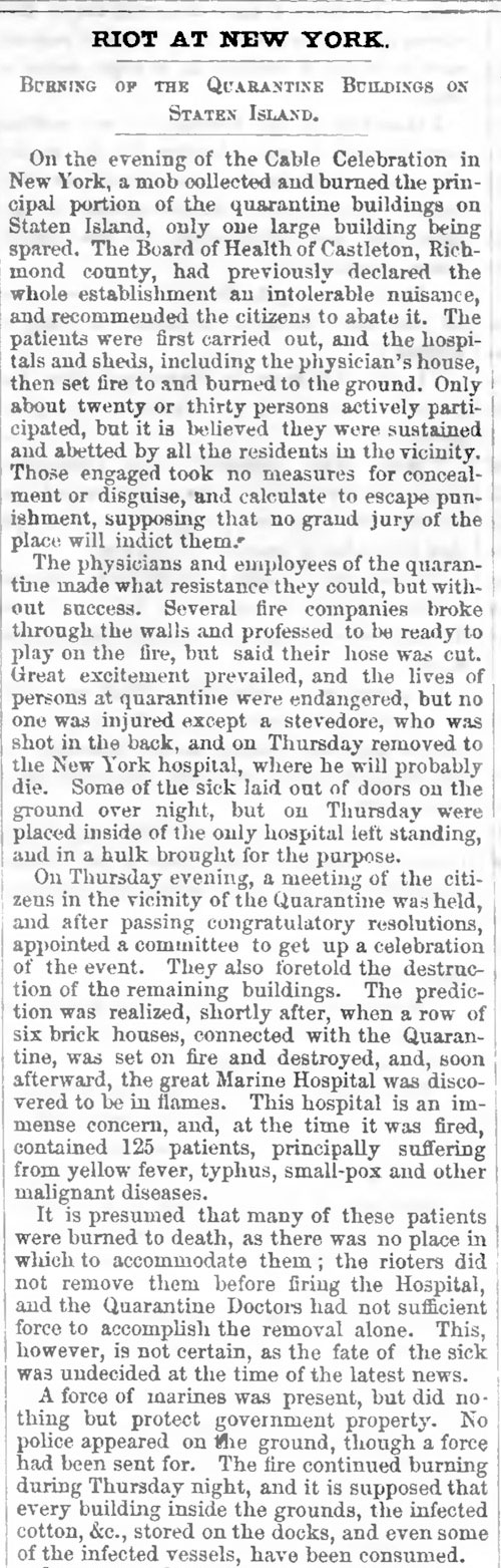 Newspaper report from 1858 about a riot in New York City