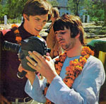 Ringo Starr and reporter Lewis Lapham inspect film equipment in India 