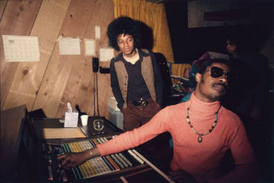 Michael Jackson and Stevie Wonder in the studio, 1974.