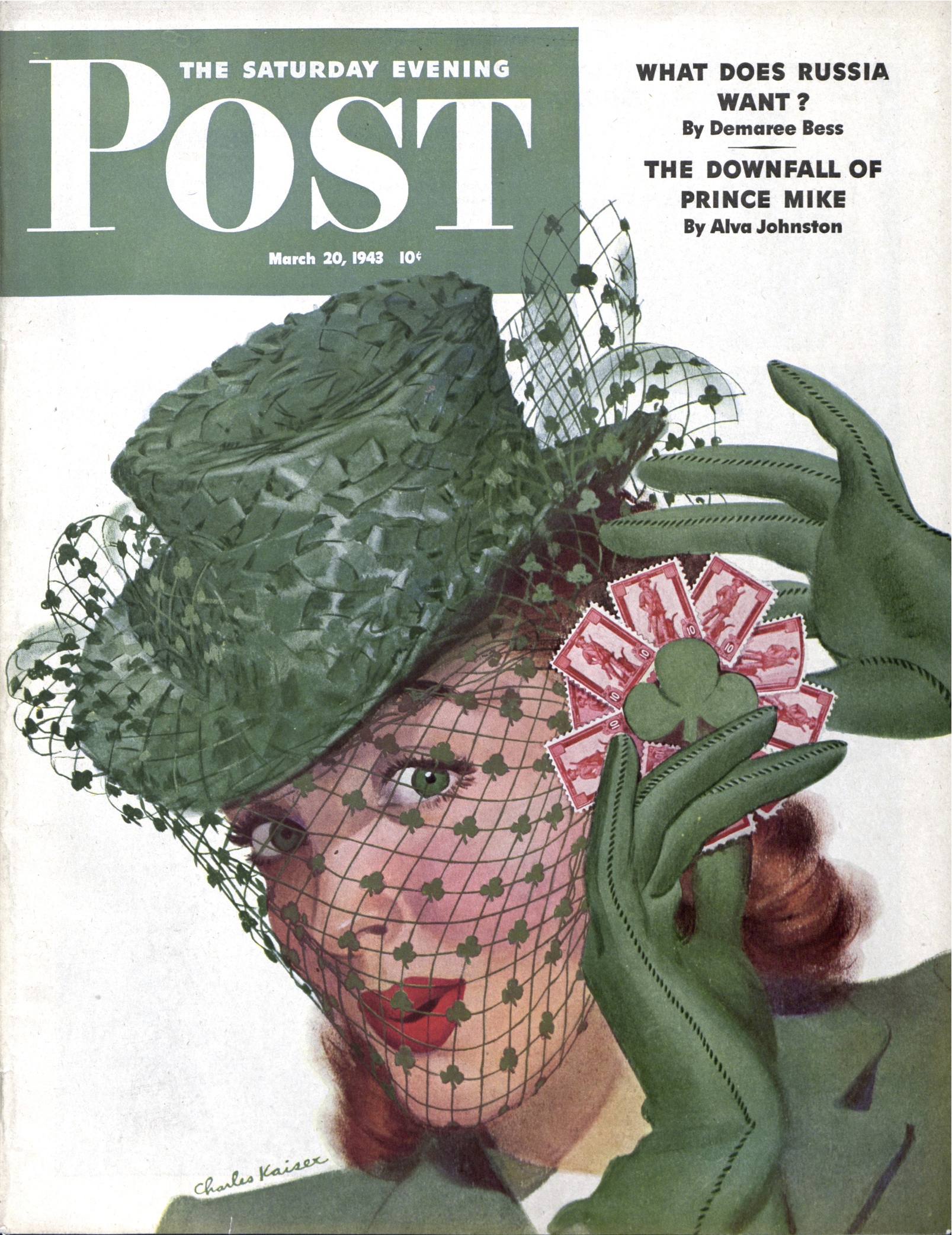 "Shamrock Chapeau" by Charles Kaiser, The Saturday Evening Post March 20, 1943.