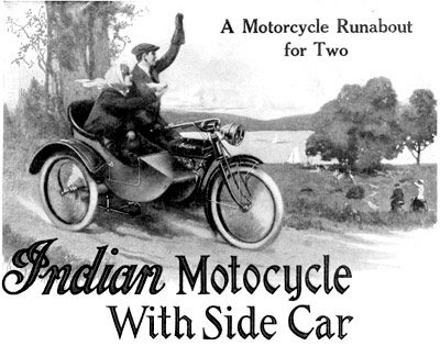 Indian Motorcycle With Side Car Ad from May 9, 1914