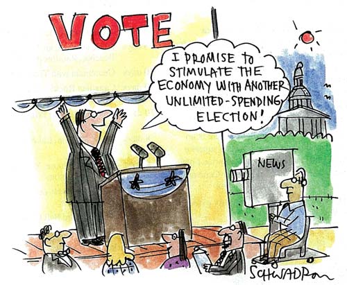 Spending-Jan-Feb-2012 "I promise to stimulate the economy with another unlimited –spending election!" from Jan/Feb 2012