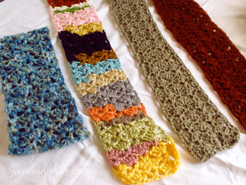 multi-colored crochet scarves