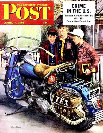 “Tex’s Motorcycle” by Stevan Dohanos from April 7, 1951"