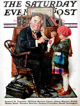 Doctor and the Doll from March 9, 1929 by Norman Rockwell