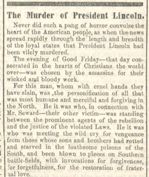 Read the entire article "The Murder of President Lincoln" from the pages of the April 22, 1865 issue of the Post.