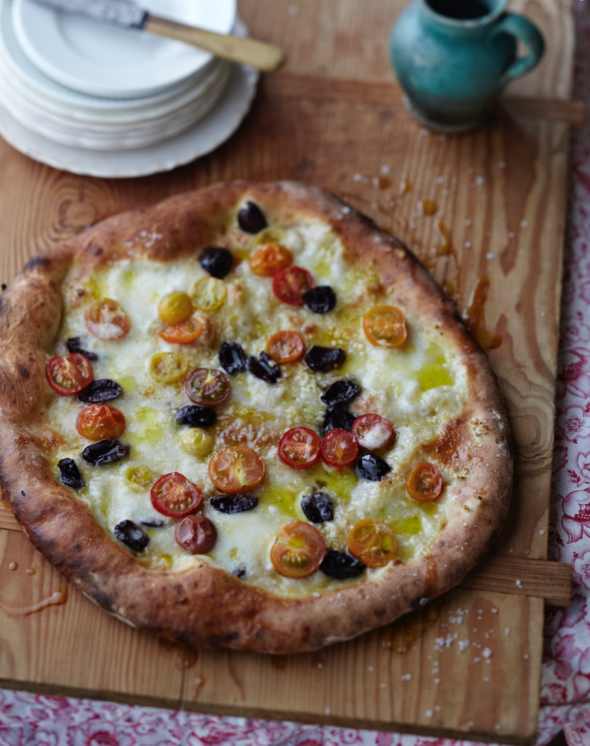 Tomato-Kalamata Olive Pizza by Curtis Stone
