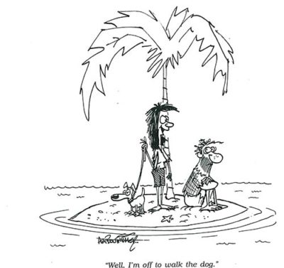 "Well, I'm off to walk the dog."
