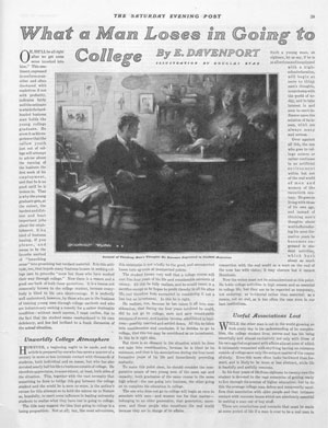 Read the entire article "What a Man Loses in Going to College" by E. Davenport from the pages of the November 13, 1920 issue of the Post.