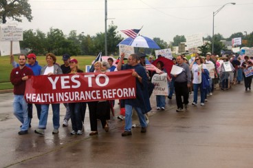 On September 13, 2009, supporters marched to the Oklahoma state capitol building to rally for President Obama’s healthcare plan. 