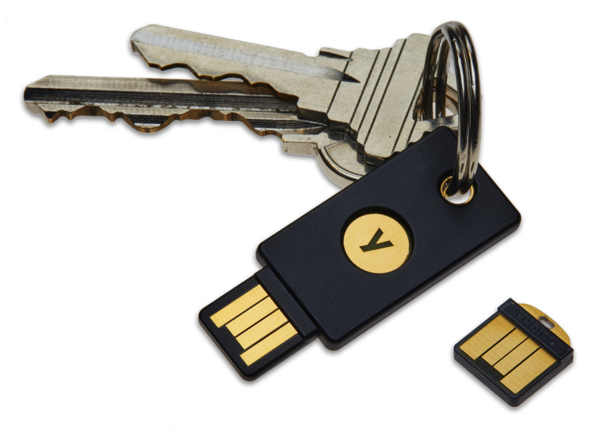 A YubiKey on a keychain.