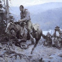 From his governor’s office in Texas, former President George W. Bush brought to the Oval Office a favorite painting of his: a Western scene called <em>A Charge to Keep</em> by W.H.D Koerner. The illustration first appeared in <em>The Saturday Evening Post</em> in 1916 to depict a short story called “The Slipper Tongue.”