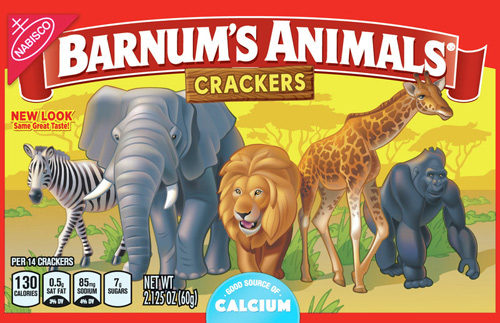 Box of Barnum's Animal Crackers, with the animals out of their cages.