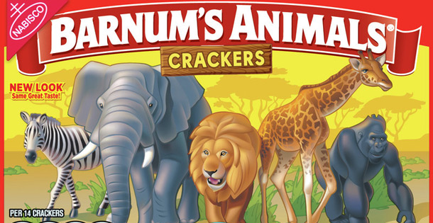 Box of Barnum's Animal Crackers, with the animals out of their cages.