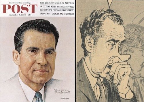 Richard Nixon by Norman Rockwell, next to MAD Magazine's portrayal