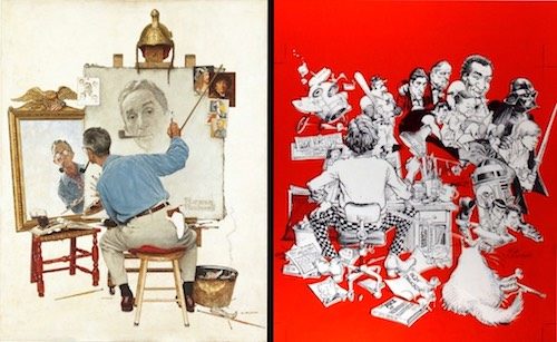 Norman Rockwell's Triple Self-Portrait, and the MAD Magazine spoof