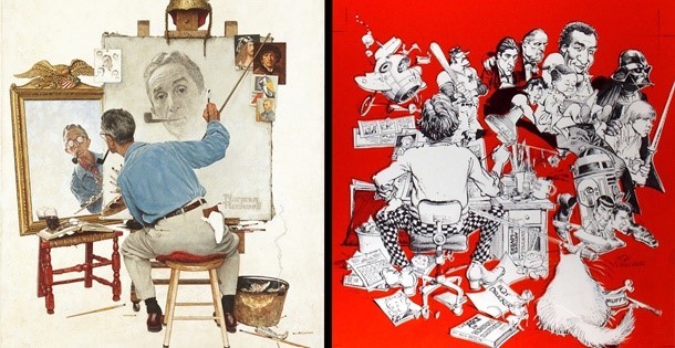 Norman Rockwell's Triple Self-Portrait, and the MAD Magazine spoof