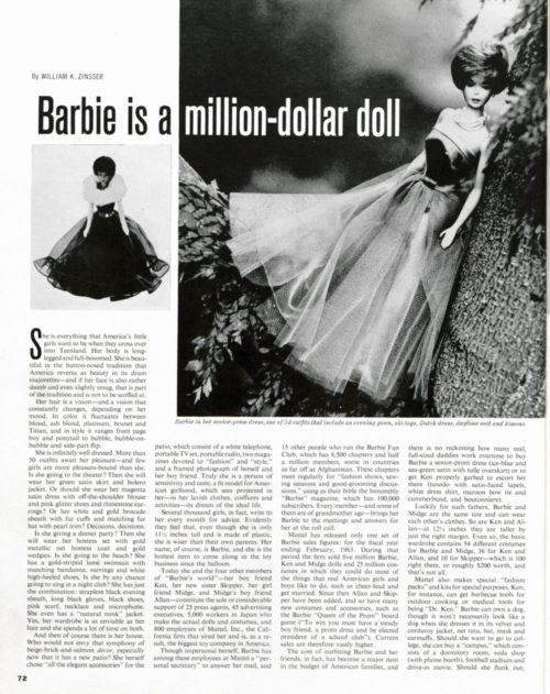 Page from The Saturday Evening Post article "Barbie is a Million-dollar Doll"